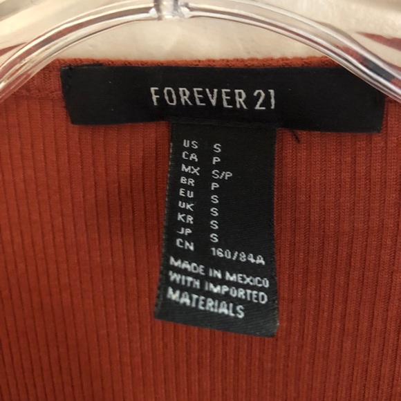 Forever 21 Burnt Orange Ribbed Lace Up V-Neck Long Sleeve Top - Picture 5 of 6